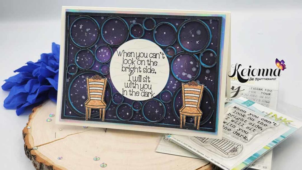Mental health greeting card that says "When you can't look on the bright side, I will sit with you in the dark"