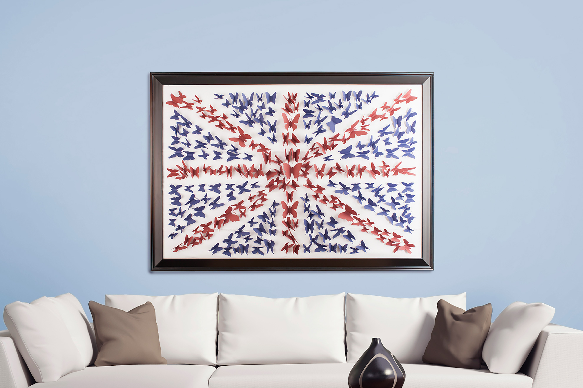 British flag wall art made out of paper butterflies