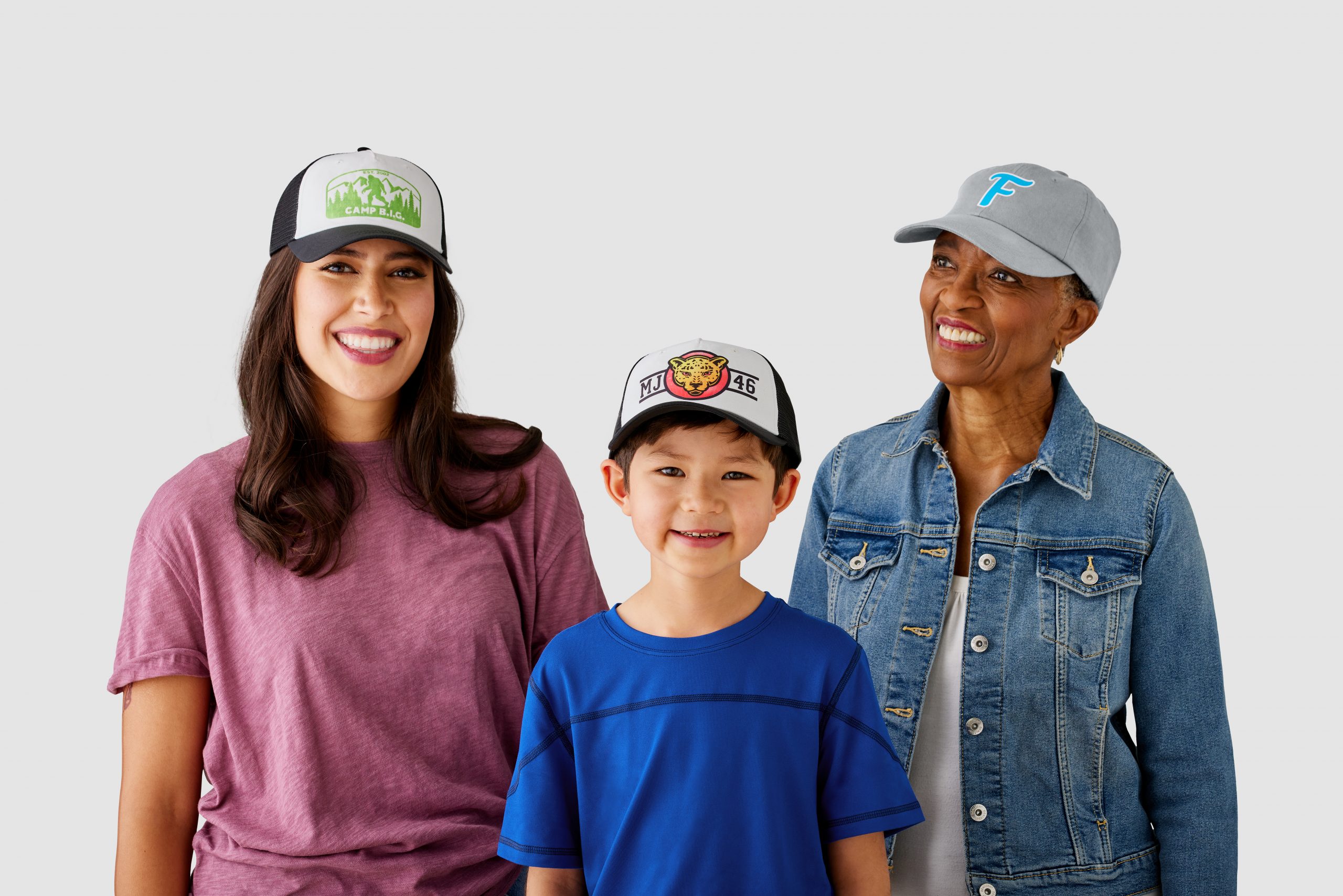 Family wearing caps